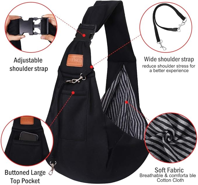 FDJASGY Small Dog Sling Cat Carrier Adjustable Strap Hands Free Reversible Pet Puppy Travel Bag Backpack for Outdoor Travel