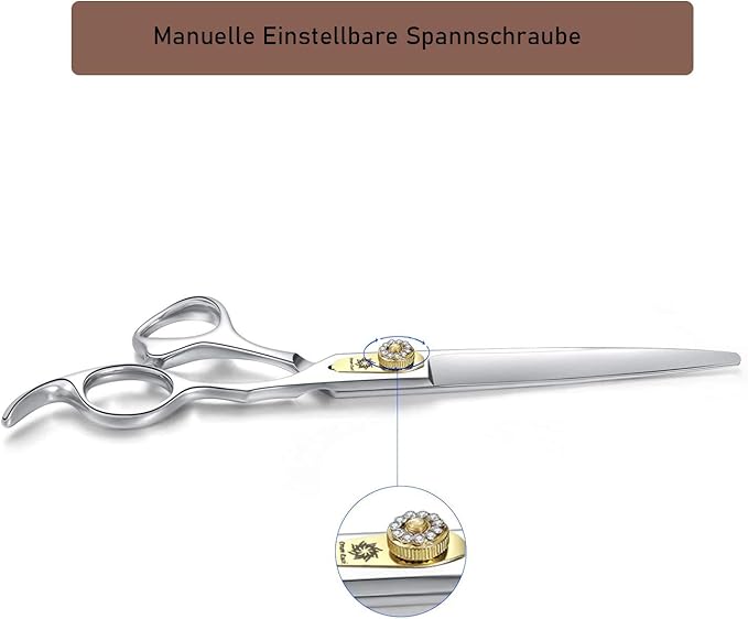 Dream Reach Professional Dog Grooming Straight, Curved, Thinning/Blending/Chunking Scissors Kit, JP-440C Stainless Steel Pet Cat Hair Cutting/Trimming Shears (7 inch-Straight Scissors)