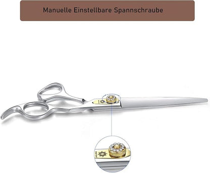 Dream Reach Professional Dog Grooming Straight, Curved, Thinning/Blending/Chunking Scissors Kit, JP-440C Stainless Steel Pet Cat Hair Cutting/Trimming Shears (7 inch-Straight Scissors)