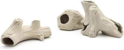 Aquarium Decorations Stackable Ceramic Artificial Stump Cave,Betta Fish Tank Accessories Hollow Tree Stump Decor 3-Piece Set