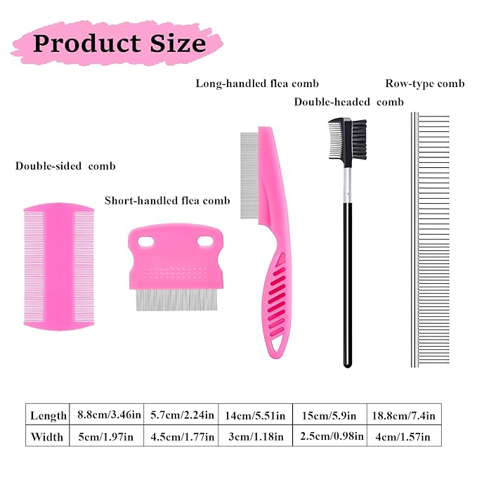 6Pcs Pet Combs for Remove Knots, Fluff and Dirt Dog Eye Comb for Removing Eye Mucus and Crust Dog Flea Fine Combs for Grooming Matting(Pink)