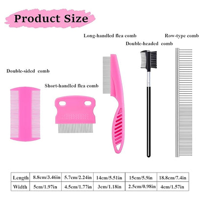 6Pcs Pet Combs for Remove Knots, Fluff and Dirt Dog Eye Comb for Removing Eye Mucus and Crust Dog Flea Fine Combs for Grooming Matting(Pink)