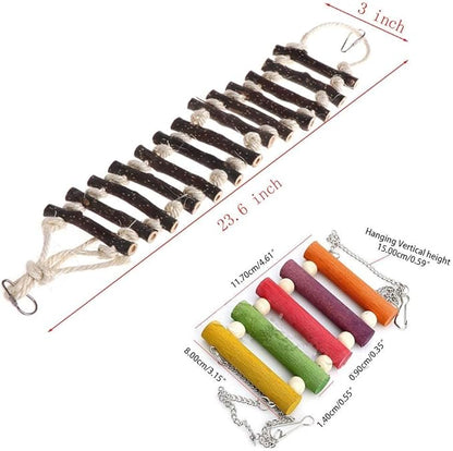 PINVNBY Bird Parakeet Toys, Bird Rope Ladder Swing Hammock Toys, Made of Natural Wood and Rope, Parakeet Cage Accessories for Parrot Budgie Conure Cockatiel (2 PCS)