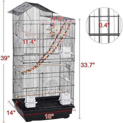 Yaheetech 39-inch Roof Top Large Flight Parrot Bird Cage for Small Quaker Parrot Cockatiel Sun Parakeet Green Cheek Conure Budgie Finch Lovebird Canary Pet Bird Cage w/Toys