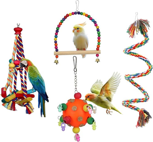 Colorful Parakeet Toys and Bird Cage Accessories, Hanging and Standing Fun Toys for Small Birds Like Conures, Cockatiels, Budgies, and Lovebirds