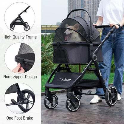 Tango Pet Stroller, 3 in 1 Dog Stroller for Small Medium Dogs Cats Stroller with Removable Carrier Folding Dog Carriage for Travel…