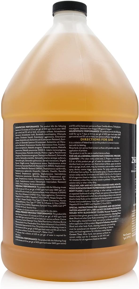 256:1 Disinfectant, 1 Gallon - Liquid Concentrate Disinfectant and Deodorizer, Sanitizer for Veterinary Clinics and Kennels, Effective Against Viruses and Bacteria (Lemon)