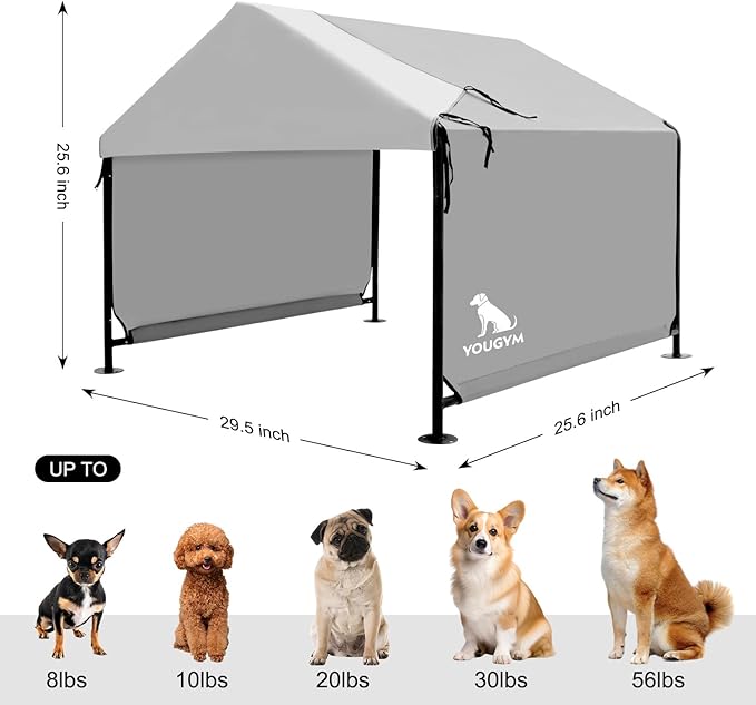 Dog Shade Shelter 2.5'x2.1'x2.1' for Small Dogs, Pet Outdoor Tent with Upgraded Doors, Outside Sun Rain Canopy Pet House for Dogs, Cats, Small Animals and Livestock, Grey