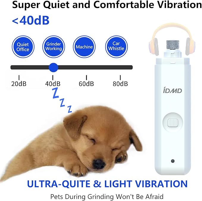 Dog Nail Grinder with Light Dog Nail Trimmers Quiet Powerful 2-Speed Rechargeable Electric Pet Nail Grinder File Toenail Clippers for Large Medium Small Dogs & Cats (White+Charging Cable)