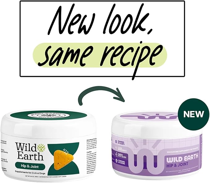 Wild Earth Dog Supplements, Soft Chews for Hip & Joint Support, with Omega 3 Fatty Acids & Anti-inflammatory Turmeric, Veterinarian-Developed, Vegan