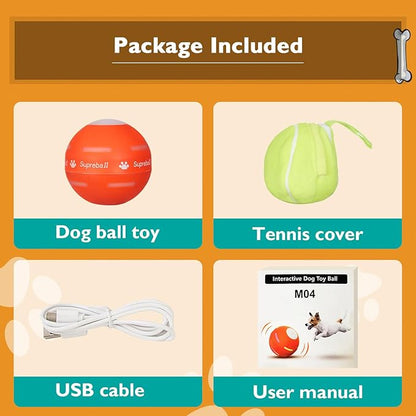 PetDroid Interactive Dog Toys Dog Ball,[2025 Newly Upgraded] Durable Motion Activated Automatic Rolling Ball Toys for/Small/Medium/Large Dogs,USB Rechargeable (Orange)