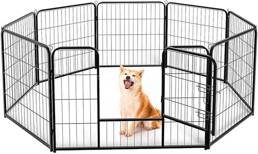 Dog Playpen, 8 Panel 32 Height Puppy Fence Exercise Pen for Yard Gate, Indoor Outdoor Heavy Duty Anti-Rust Metal Playpens with Doors Portable for RV Camping - Small/Medium/Large Pets