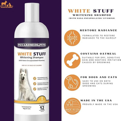 White-Stuff Coat Whitening Shampoo for Dogs & Cats – Gentle Formula for Stain Removal, Fur Brightening & Enhanced Coat Appearance – 12 oz