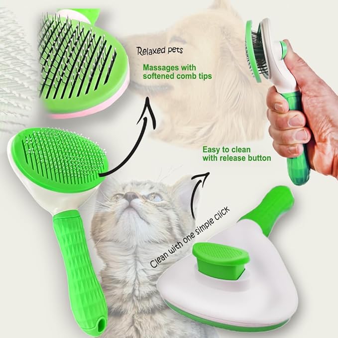 Self cleaning Slicker Brush, Cat Brush, Dog Brush, Shedding and Grooming Tool for Pets, Remove Loose Hair, Fur, Undercoat, Mats, Tangled Hair, Knots for Large Medium Small Sensitive Long or Short Hair
