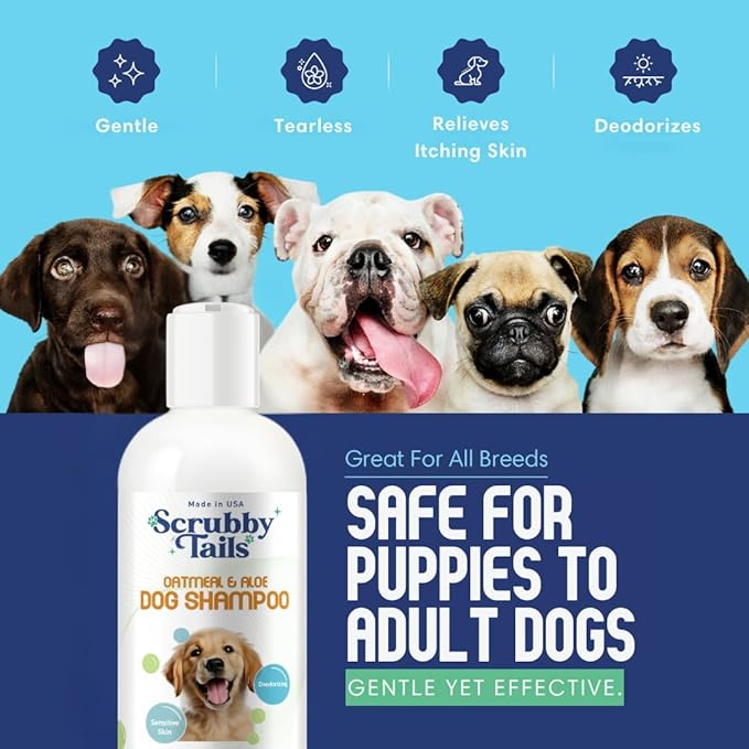 Organic Dog Shampoo - Puppy Oatmeal Shampoo for Itchy Skin Relief - Hypoallergenic for Sensitive Skin,for Dogs of All Ages,Deodorizes Smelly Dogs,Tearless,Made in USA, 16oz (Unscented)