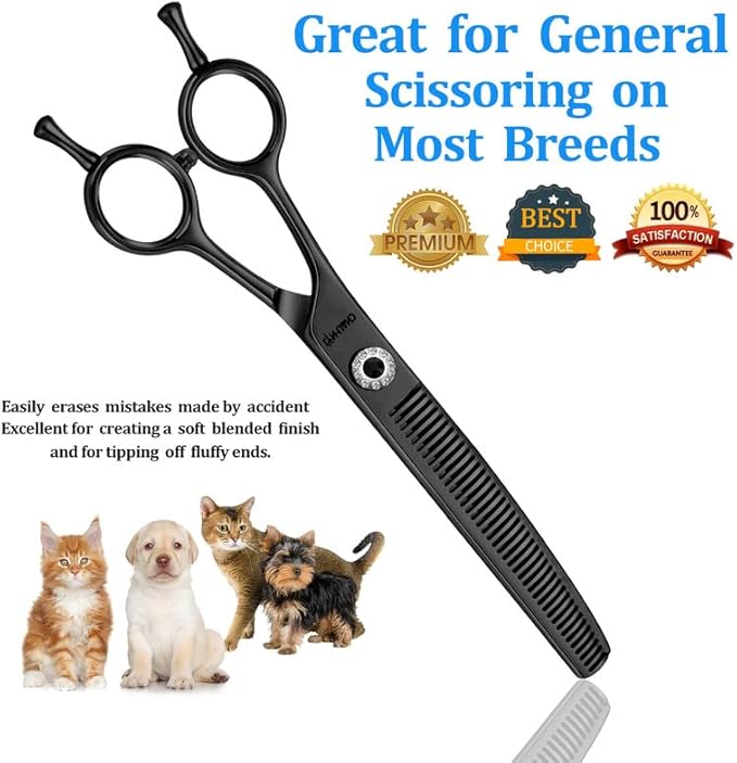 7" Professional Curved Thinning Scissors for Dog Grooming Sharp Blades Blending Shears Dog Grooming Scissors Japan 440C Stainless Steel Smooth Motion & Fine Cutting(Black)