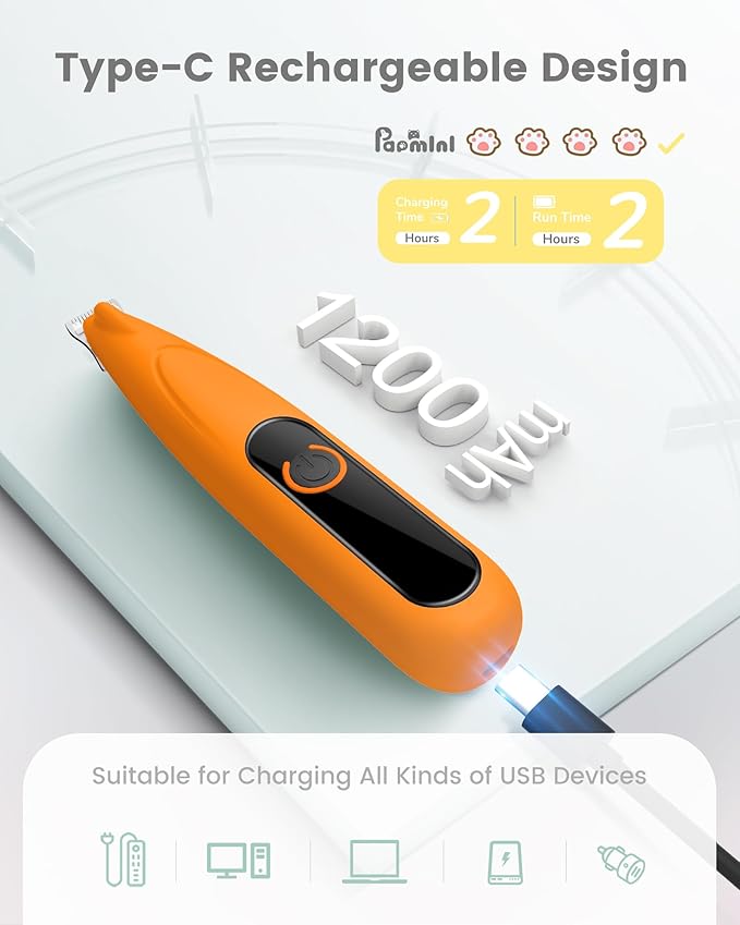 Dog Trimmer with LED Display, Ultra-Low Noise Cordless Dog Clippers for Grooming Paws, Ears, Face, Rump