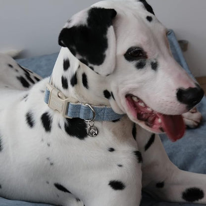 DOGWONG Cotton Hemp Dog Collar - Heavy-Duty Adjustable Soft Natural Fabric Pet Collar, Baby Blue Cute Wedding Puppy Necklace for Small Medium Large Dogs