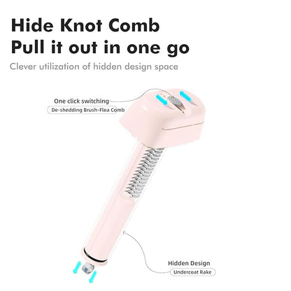 3 In 1 Pet Dematting Tool, Dog Flea Lice Combs for Grooming, Undercoat Rake & Dematting Comb for Detangling Matted or Knotted Undercoat Hair, Great for Short or Long-haired Dogs & Cats - Pink