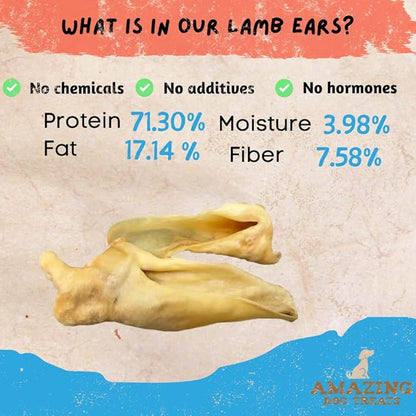 Amazing Dog Treats - Lamb Ears (15 Pcs/Pack)- Natural Dog Chews -Rawhide Alternative - No Hide Dog Bones