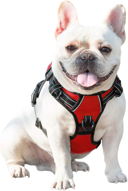 PHOEPET No Pull Dog Harnesses for Small Dogs Reflective Adjustable Front Clip Vest with Handle 2 Metal Rings 3 Buckles [Easy to Put on & Take Off](XS, Red)