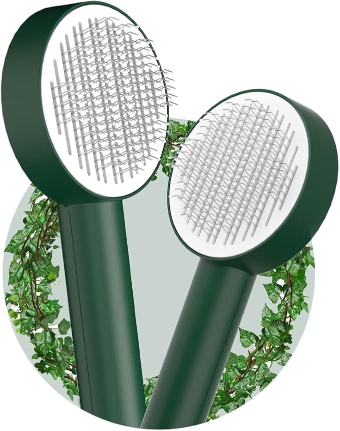 Deshedding Dog Brush with Release Button for Small Pets - Removing Loose Hair, Mats, Tangled Knots - Self Cleaning Bath Brush Supplies