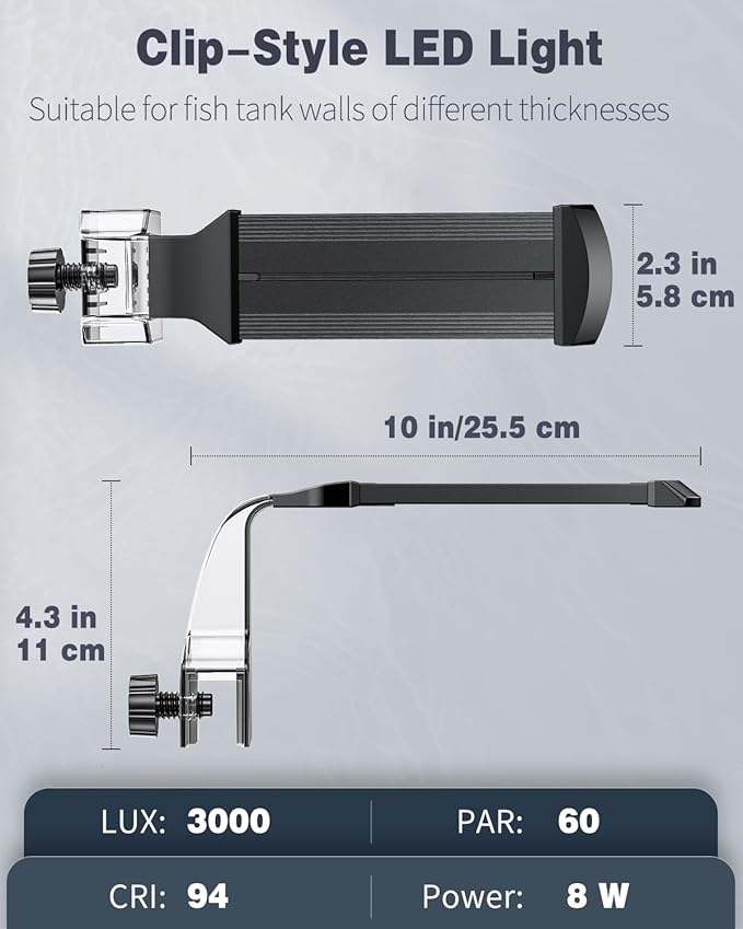 Pawfly 8 W Aquarium LED Light 8.2 Inch 24/7 Fish Tank Light with Full Spectrum Brilliant White Blue Red Green Lights Multi-Colored LEDs with D/N Mode Single Color Effects Timer & Adjustable Brightness