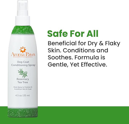 Scented Dog Coat Spray  Cleansing, Conditioning, Moisturizing  Toxin Free, Healthy Ingredients  Aromatic Grooming Puppy Spray  Loosens Knots, Tangles  4.5 Oz., Rosemary Tea Tree