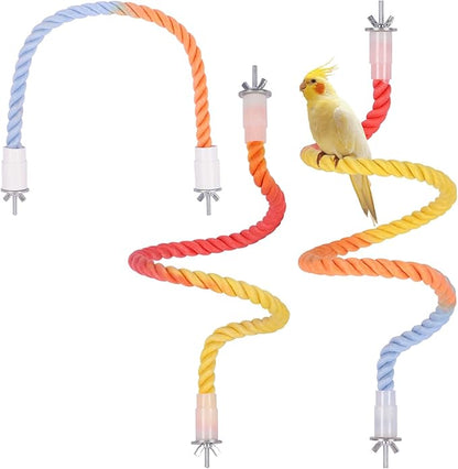 3Pcs Gradient Bendable Bird Perch Stand Set Climbing Rope Swing Playing Toys for Bird Cages Colorful Stand Rope for Parrots Cockatiels Budgies (Yellow, one Size)