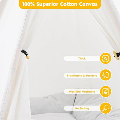 Pet Teepee Tent for Large Dogs with Thick Cushion/Bed, Portable Dog House, Puppy Teepee for Cats Dogs Rabbits (Large Size)