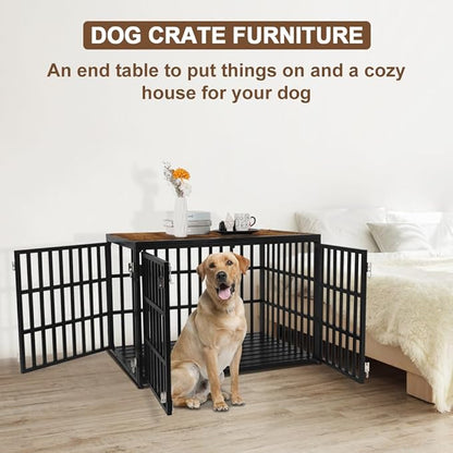 40" Dog Crate Furniture, Wooden Pet Crate End Table Decorative Dog Kennel Furniture, Heavy Duty Dog Cage for Large and Medium Dogs, Three Doors with Double Protection Lockes, Rustic Brown
