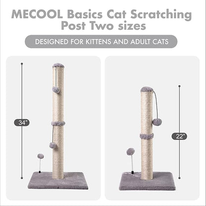 MECOOL Cat Scratching Post Premium Basics Kitten Scratcher Sisal Scratch Posts with Hanging Ball 22" for Kittens or Smaller Cats (22 inches for Kitten, Gray)