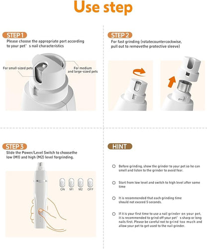 Dogs Hair Clippers Grooming Kit with Nail Grinder, 4 in 1 Cordless Electric Trimmer for Dogs Cat Low Noise USB Rechargeable, Pet Clippers Grooming Paws, Eyes, Ears, Face,Nail, Matted Hair
