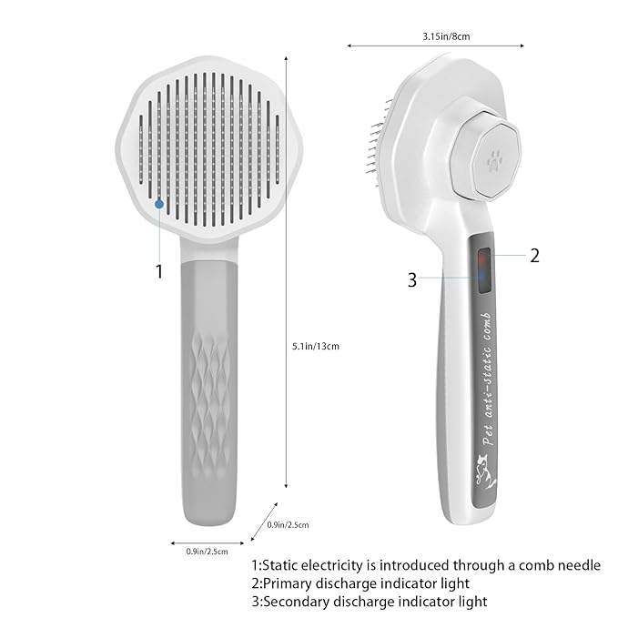 Eliminate Static Electricity Pet Grooming Brush,Self Cleaning Slicker Brush,Pet hair removal brush, Shedding Antistatic Brush for Dogs Cats Rabbit & More. (Grey)