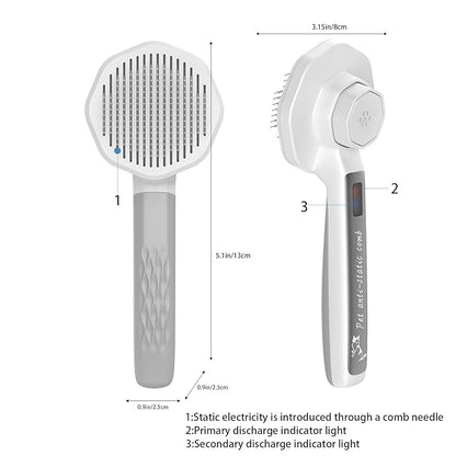 Eliminate Static Electricity Pet Grooming Brush,Self Cleaning Slicker Brush,Pet hair removal brush, Shedding Antistatic Brush for Dogs Cats Rabbit & More. (Grey)