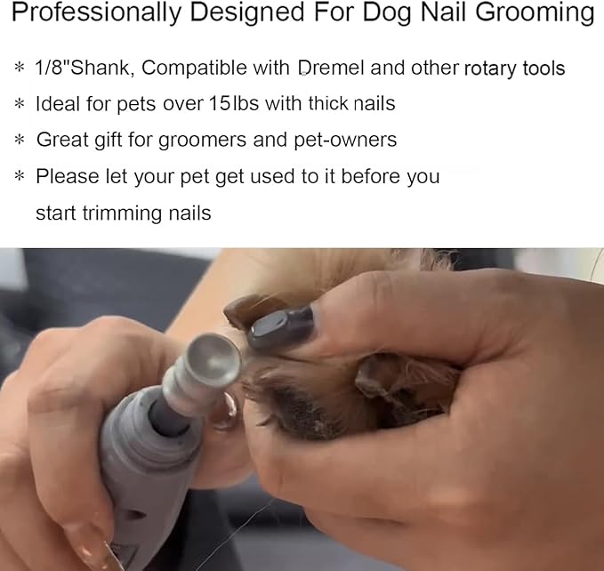 Dog Nail Grinder Attachment for Dremel - 1/8 Diamond Rotary Nail Grinder Bits for Large Medium Dogs Nail Care - Gift Set