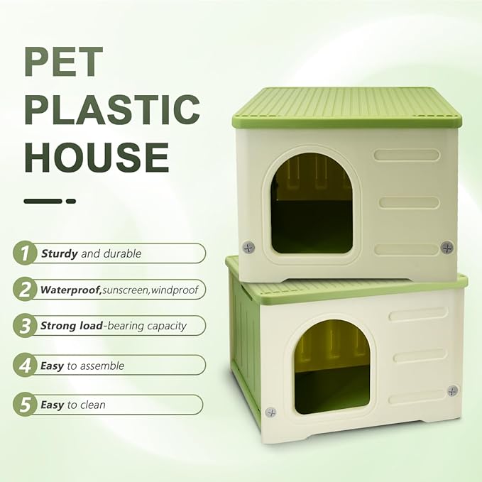 Outdoor Pet Kennels House  Waterproof & Insulated Shelter for Feral Cats & Dogs, Weatherproof Elevated Pet House for Outdoor/Indoor Use, Sturdy Plastic Pet Bed, Easy Assembly