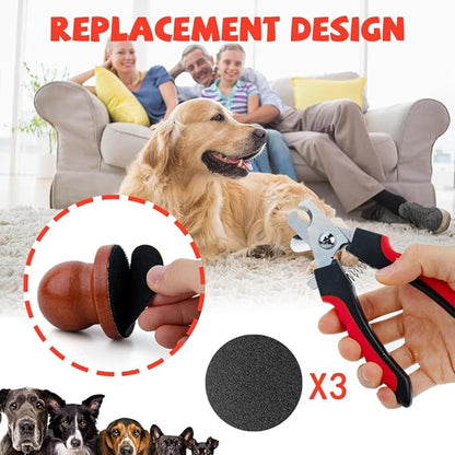 Dog & Cat Pets Nail Clippers and Trimmers with Nail File for Dogs w/ 3 Replaceable Sandpapers Round Relaxing Dog Nail Trimming Board, Dog Grooming Clippers Claw Trimmer with Safety Guard