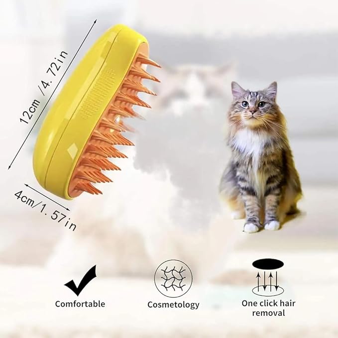 3 in 1 Pet Hair Brush, Steamy Cat Brush for Massage, Multifunctional Hair Brush for Removing Tangled and Loose Hair, Yellow, Hair Removal Comb for Cat and Dog