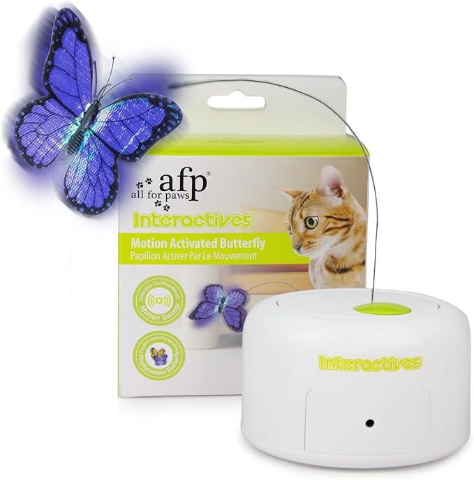 ALL FOR PAWS Interactive Motion Activated Butter-Fly Cat Toys,Flutter Bug Cat Toy,Flutter Rotating Kitten Toys,Cat Toys Interactive for Indoor Cats with 2 Replacements
