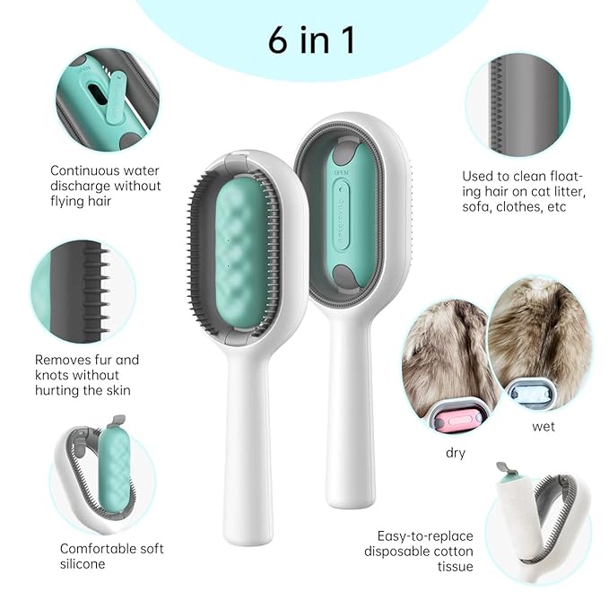 Cat Brush with Water Tank Pet Hair Removal Comb Slicker Brushes for Dogs Cats Grooming Tool Removes Loose Undercoat Mats Tangled Hair Brush for Pet Massage (LongHaired Blue)