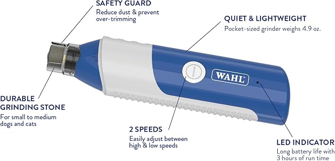 Wahl Professional Animal - Flexion Cat and Dog Nail Grinder - Professional 2-Speed Rechargeable Electric Pet Nail Trimmer - Paw Grooming & Smoothing for Dogs & Cats (#3023207)