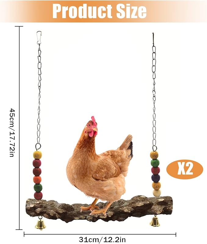 Chicken Bird Swing,Chicken Perch,Natural Wooden Swing Toys,Wood Stand for Chick,Safe and Relief of Stress,Chicken Coop Accessories,Coop Swing for Chicken Bird,Parrot,Hens (2pcs)