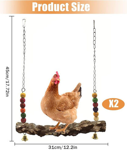 Chicken Bird Swing,Chicken Perch,Natural Wooden Swing Toys,Wood Stand for Chick,Safe and Relief of Stress,Chicken Coop Accessories,Coop Swing for Chicken Bird,Parrot,Hens (2pcs)
