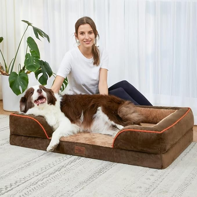 Dog Beds for Extra Large Dogs, Waterproof Orthopedic Foam XL Dog Bed with Bolster, Washable Dog Bed Sofa Pet Bed with Removable Cover & Non-Slip Bottom(X-Large,Brown)