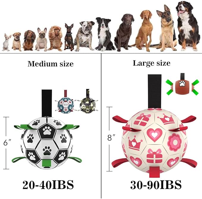 QDAN Pink Dog Toys Soccer Ball with Straps,Interactive Dog Toys for Tug of War,Valentines Gift Puppy Birthday Gifts,Dog Tug Toy,Dog Water Toy,Durable Dog Balls for Medium & Large Dogs（8 Inch）