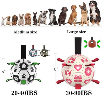 QDAN Pink Dog Toys Soccer Ball with Straps,Interactive Dog Toys for Tug of War,Valentines Gift Puppy Birthday Gifts,Dog Tug Toy,Dog Water Toy,Durable Dog Balls for Medium & Large Dogs（8 Inch）