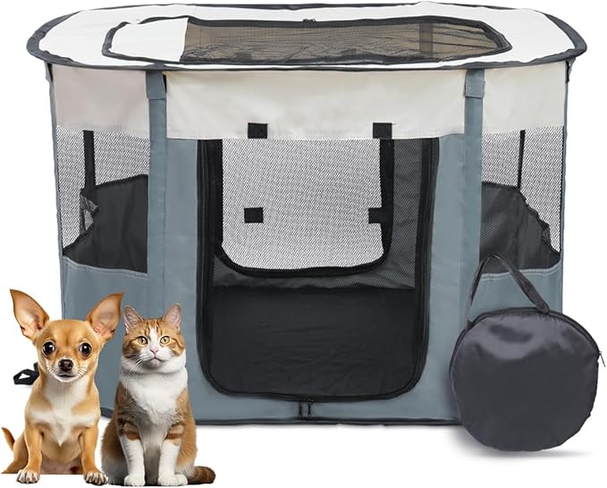 Bdor Dog Playpen, Portable Pet Playpen Tent Cage Kennel with Zipper Top Cover, Cat Kitten Puppy Rabbits Enclosure Crate for Indoor Outdoor Camping Travel, M