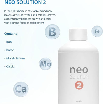 Neo Solution 2 Aquarium Plant Fertilizer - Micronutrient Liquid Fertilizer with Iron, Boron, Molybdenum, Calcium for Balanced Growth & Enhanced Red Colors in Aquatic Plants - 1000ml