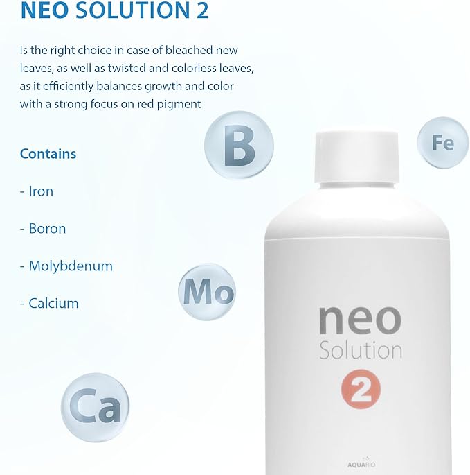 Plant Fertilizer for Aquarium Plants - Micronutrient Liquid Fertilizer with Iron, Boron, Molybdenum, Calcium for Balanced Growth & Enhanced Red Colors in Aquatic Plants - Neo Solution 2, 300ml